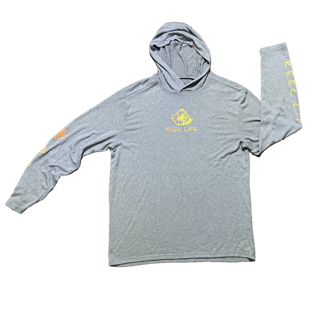 Reel Life Long Sleeve Hoodie Lightweight Rayon Shirt UPF Sun Protection Mens L